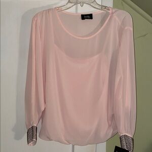 By&by Blush Sheer Blouse with Cuffed Sleeves and Attached Cami Size Small NWT